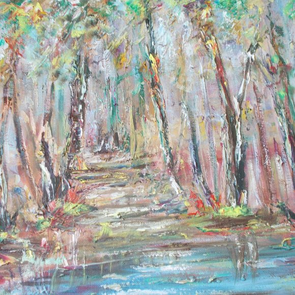 Original Collectable "Colorado Woodland" impressionistic oil painting by Davila